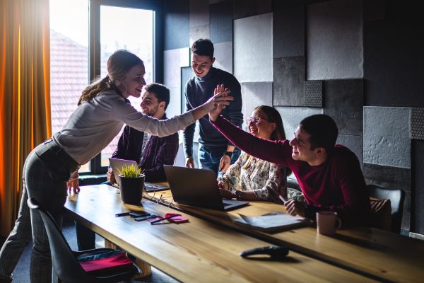 Professionals working together in a team meeting.