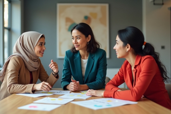 Office team discussing personality profiles in a HR-led workshop.